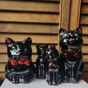 Vintage Shafford Redware Cat Sugar Bowl Creamer Salt & Pepper 50s Japan